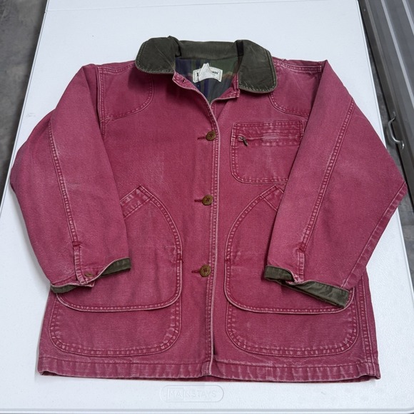 L.L. Bean Jackets & Blazers - LL Bean Barn Coat Womens M Pink Good Canvas Flannel Lined Corduroy Trim Utility